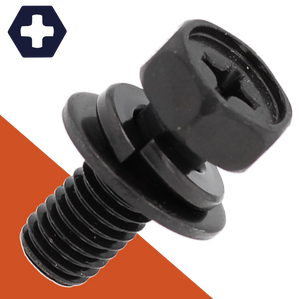 M8X1.25 Hex Phillips SEMS Black Stainless, Flat + Lock Washer