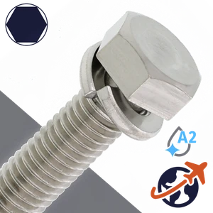 M10X1.5 Hex Head SEMS,Split Lock Washer,Stainless