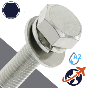 M10X1.5 Hex Head SEMS,LW + Flat Washer OD: 22mm,Stainless