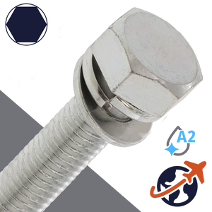 M10X1.5 Hex Head SEMS,LW + Flat Washer OD: 18mm,Stainless