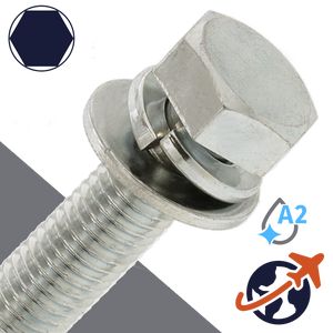 M10X1.5 Hex Head SEMS,LW + Flat Washer OD: 21mm,Stainless