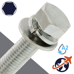 M10X1.5 Hex Head SEMS,LW + Flat Washer OD: 21mm,Stainless