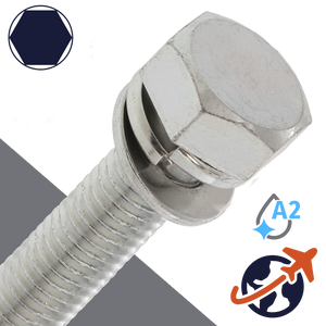 M10X1.5 Hex Head SEMS,LW + Flat Washer OD: 18mm,Stainless