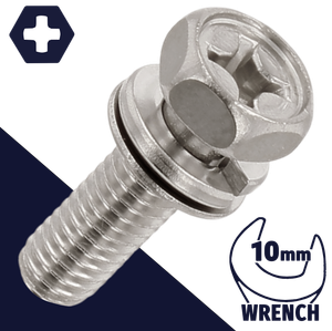 M6X1.0 Hex Phillips SEMS Stainless, Flat + Lock Washer