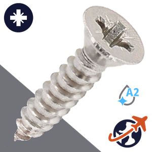 M3.9 Pozidrive Flat Tapping - A2 Stainless DIN 7982-C