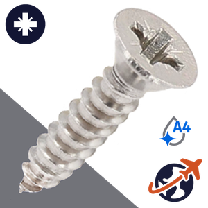 M6.3 Pozidrive Flat Tapping - A4 Stainless DIN 7982-C