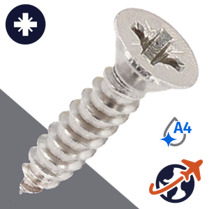 M2.9 Pozidrive Flat Tapping - A4 Stainless DIN 7982-C