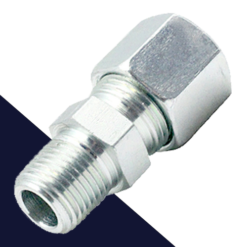 Metric to NPT Union Straight Compression Set Zinc Plated Steel