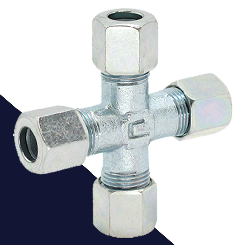 4-Way Tee Union,Compression Set,Zinc Plated Steel