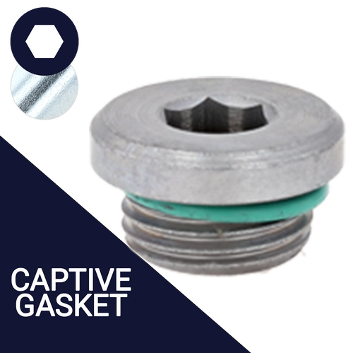 Low Profile Steel Allen Socket Drain Plug with Captive Seal, Zinc Plated