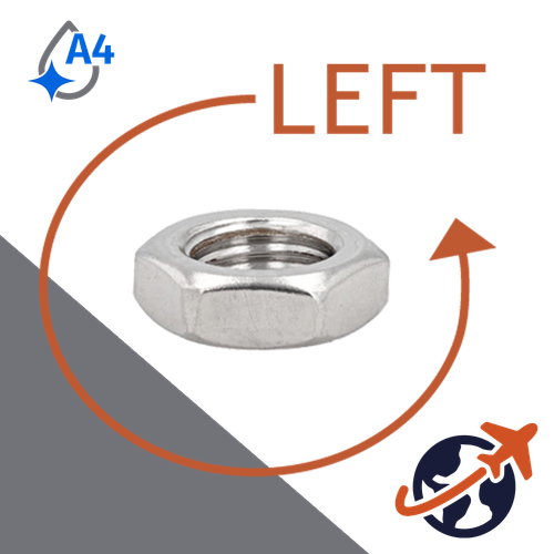 LEFT HAND Jam Nut Fine Thread,DIN 439LH,A4 Stainless Steel