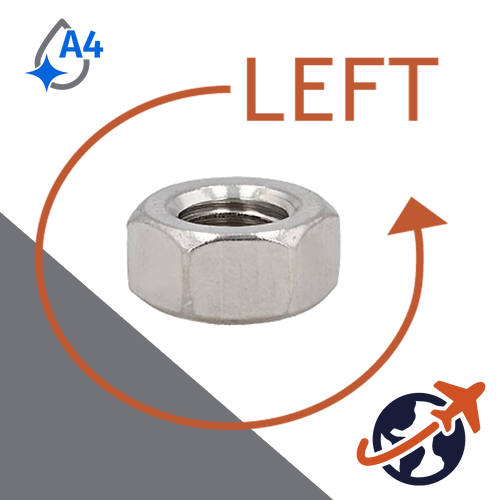 Coarse Hex Nut LEFT HAND,DIN 934LH,A4-80 Stainless Steel