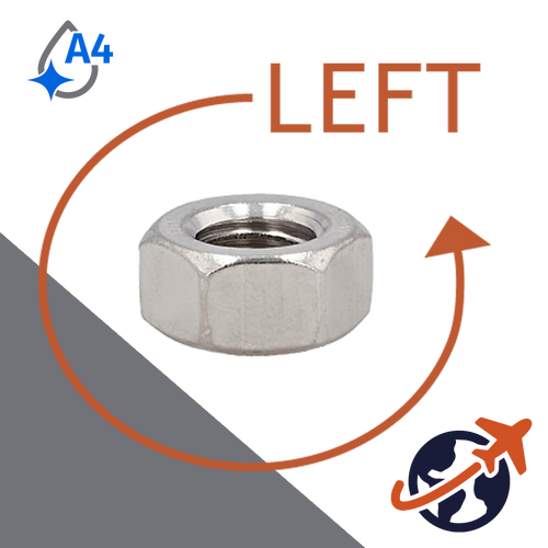 Hex Nut LEFT Fine Thread - A4-80 Stainless DIN 934L