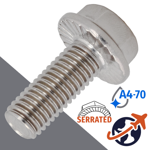 M8X1.25 Serrated Hex Head Flange Bolt - A4 Stainless DIN 6921