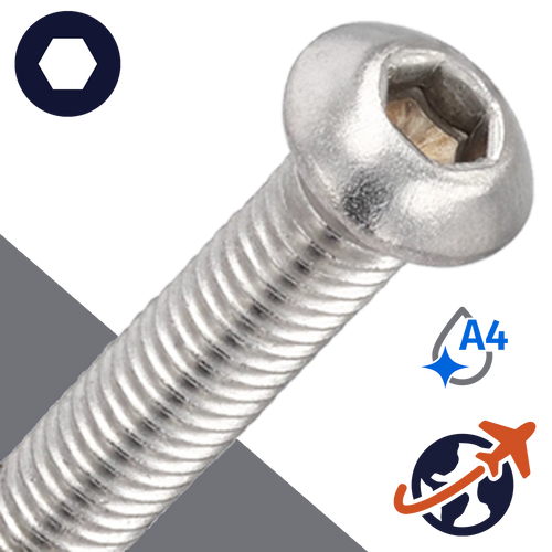 M10X1.5 Button Head Cap Screw - A4 Stainless ISO 7380-1
