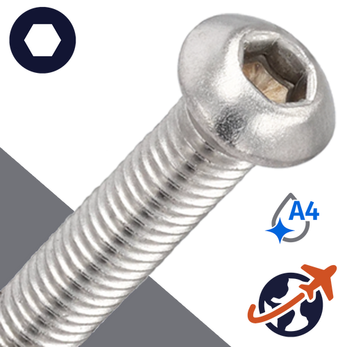 M6X1.0 Button Head Cap Screw - A4 Stainless ISO 7380-1