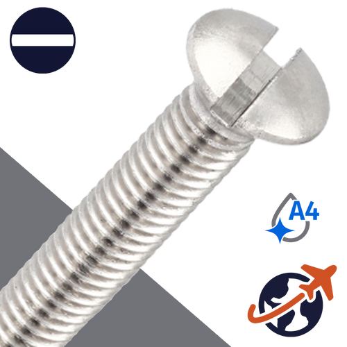 M3X0.5 Oval Head Screw Slotted - A4 Stainless DIN 964