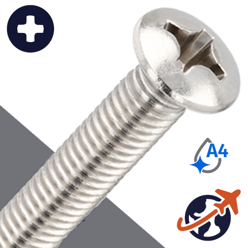 M3X0.5 Oval Head Screw Phillips - A4 Stainless DIN 966