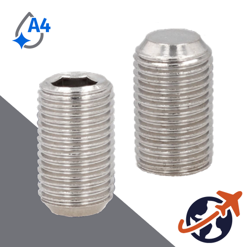 M6X1.0 Flat Point Allen Socket Set Screw - A4 Stainless ISO 4026
