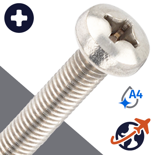 M2X0.4 Pan Head Screw Phillips - A4 Stainless DIN 7985 