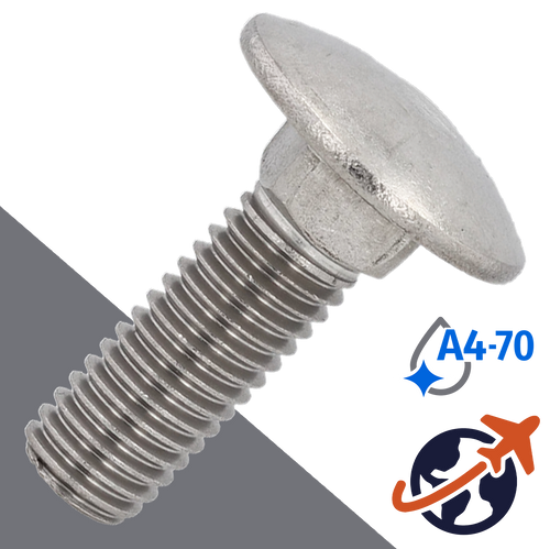 M10X1.5 Carriage Bolt,A4-70 Marine Stainless,DIN 603