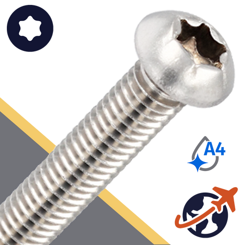 M2X0.4 Torx Button Head Cap Screw - A4-50 Stainless ISO 7380-1 TX
