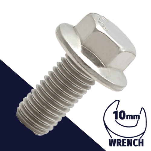 M6X1.0 Flange Bolt,A2-70 Stainless,DIN 6921 / 10mm Wrench