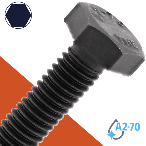 M6X1.0 Hex Bolt,Stainless A2-70 + Black Ox,DIN 931/933