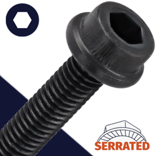M8X1.25 Serrated Flanged Socket Cap Screw -  Class 12.9 Black 