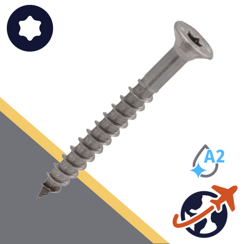 M10 Torx Flat Head,Wood Thread,A2 Stainless Steel