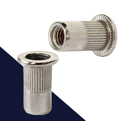 Flanged Head,Ribbed Rivet Insert Nut,A2 Stainless, Open End