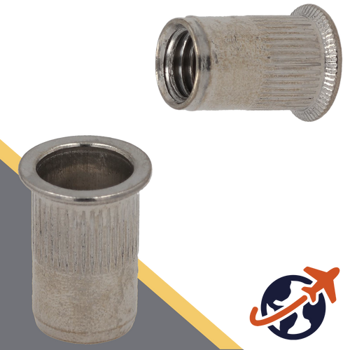 Countersunk, Wide Head,A4 Stainless, OPEN End,Ribbed Rivet Insert Nut