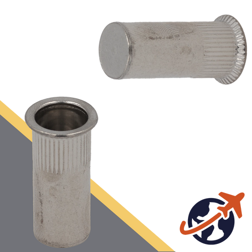 Countersunk, Wide Head,A2 Stainless, CLOSED End,Ribbed Rivet Insert Nut