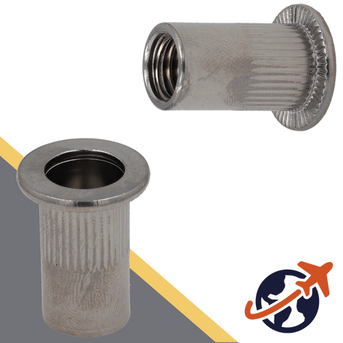 Rivet Nut Flanged - A4 Stainless - Open End Knurled Head 