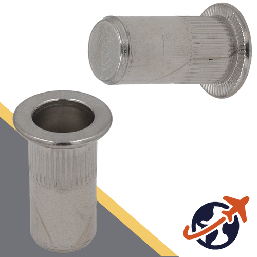 Flanged Head,A2 Stainless, CLOSED End,Ribbed Rivet Insert Nut