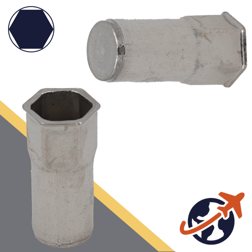 Countersunk, Hex Head,A2 Stainless, CLOSED End,Semi-Hex Rivet Insert Nut
