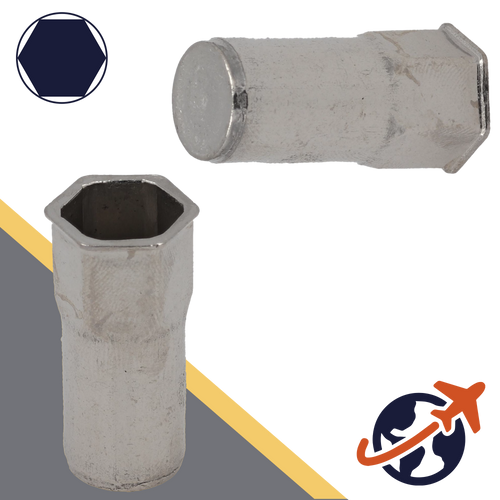 Countersunk, Hex Head,A2 Stainless, CLOSED End,Semi-Hex Rivet Insert Nut