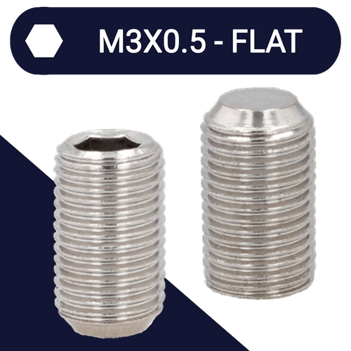 M3X0.5 - A2 Stainless ISO 4026 - Flat Point Allen Socket Set Screw