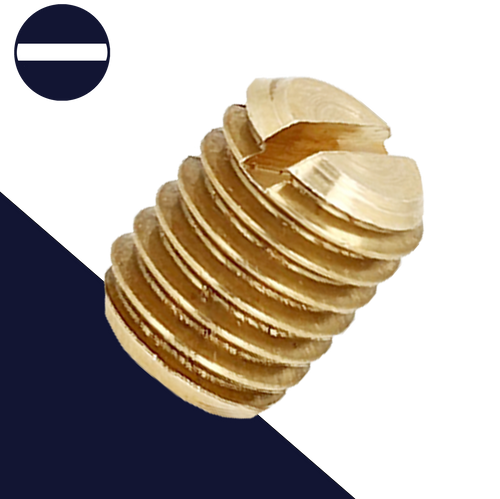 M8X1.25 Slotted Flat Point Set Screw - Brass DIN 551