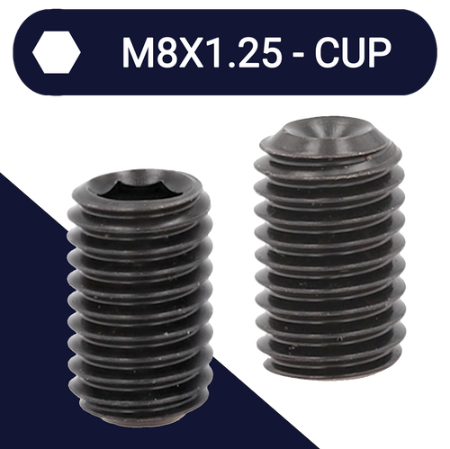 M8X1.25 Set Screw,Steel Class 45H,DIN 916 Cup Point