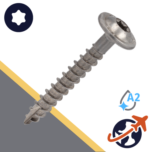 M4 Stainless Torx, Button Head Flange, Wood Thread