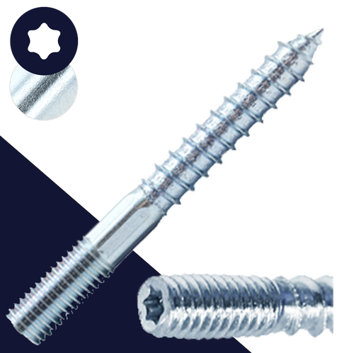 M8X1.25 Drive Hanger Bolt,Steel Zinc Plated,Machine + Wood Thread