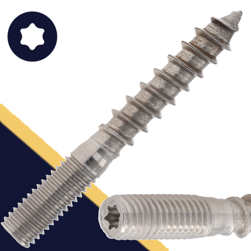 M6X1.0 Torx Hanger Bolt,Stainless Steel A2,Machine + Wood Thread