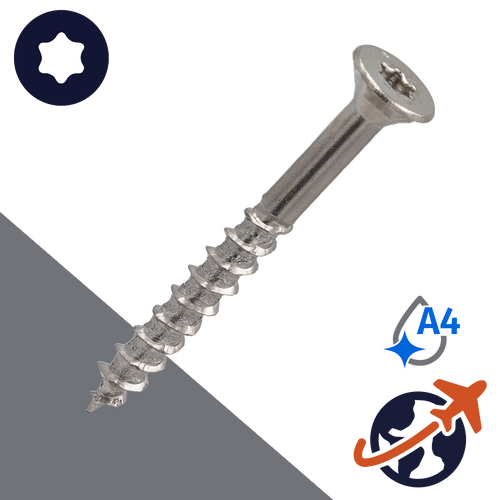 M4.0 Torx Flat Cutting Tip Wood Screw - A4-50 Stainless 