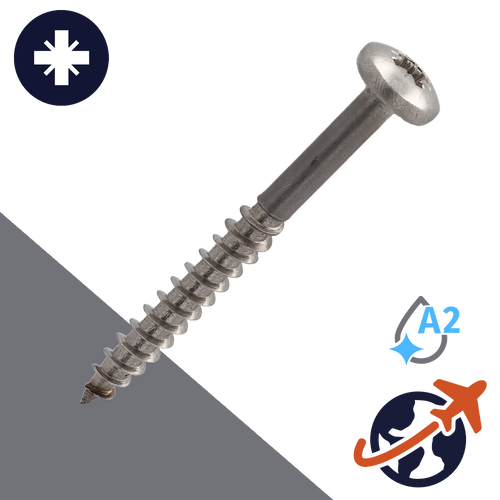M3.5 Pozidrive Pan Head,Wood Thread,A2 Stainless Steel