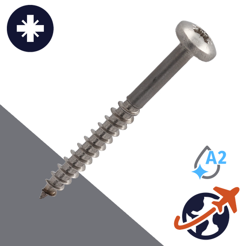 M3.5 Pozidrive Pan Head,Wood Thread,A2 Stainless Steel