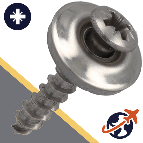 M4.5 Oval Head,Pozidrive + EPDM Sealing Washer,Stainless Steel