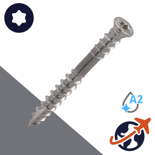 M5.3 Torx Small Flat Head,Split Wood Thread,A2 Stainless Steel