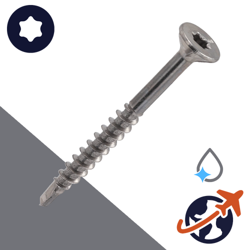 M4.5 C1 Stainless Torx, Small Flat Head, Wood Thread, Drilling Tip