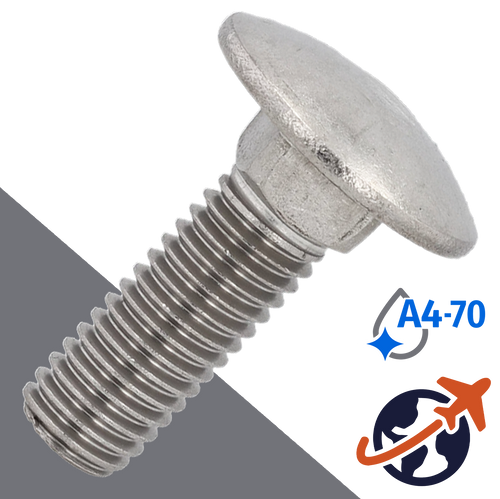 M10X1.5 Carriage Bolt,A4-70 Marine Stainless,DIN 603
